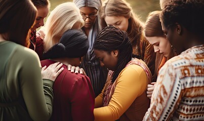 women gathering together for prayer